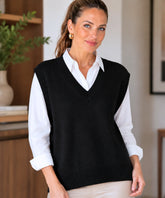 Women's Oversized Ribbed Knit V-Neck Sweater Vest | Menin