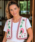 Women's Cropped Floral Embroidered Boho Cotton Vest | Zuza