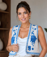 Women's Cropped Floral Embroidered Boho Cotton Vest | Zuza