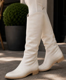 Comprar bota cano longo feminina de couro com recorte cavado elegante e bico fino para looks de inverno e meia estação ANELLIMN