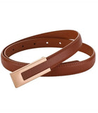 Women's skinny belt in caramel vegan leather with gold buckle
