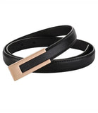 Women's skinny belt in black vegan leather with gold buckle