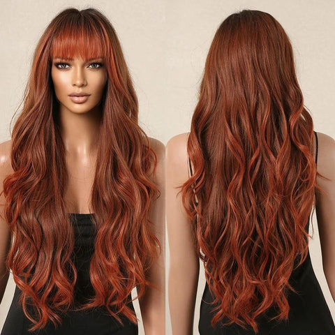 Long Wavy Lace Wig with Bangs Long Wavy Lace Wig with Bangs