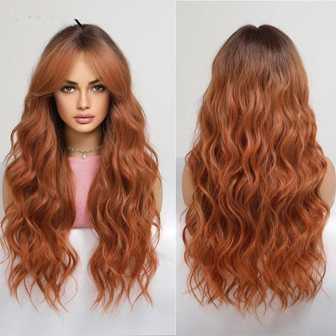 Long Wavy Lace Wig with Bangs Long Wavy Lace Wig with Bangs
