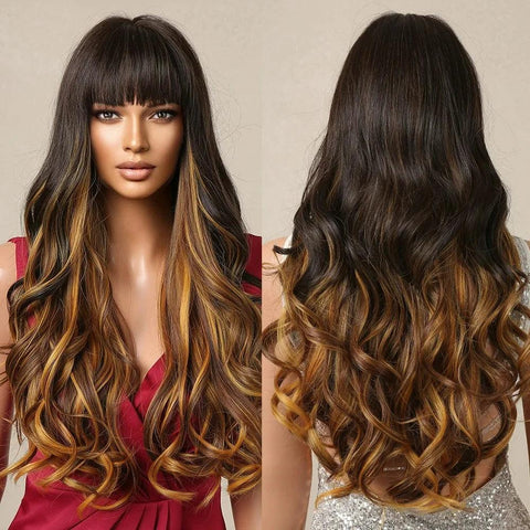 Long Wavy Lace Wig with Bangs Long Wavy Lace Wig with Bangs