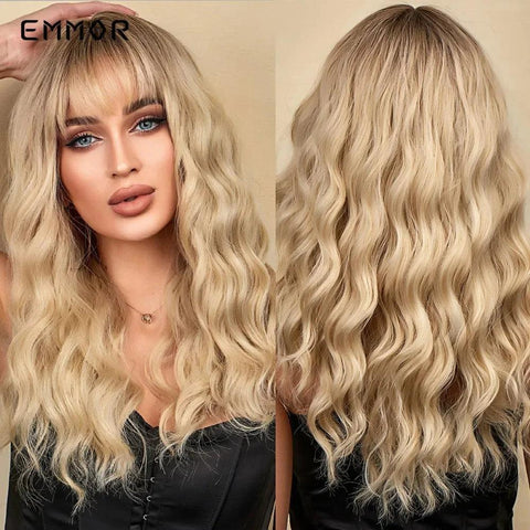 Long Wavy Lace Wig with Bangs Long Wavy Lace Wig with Bangs
