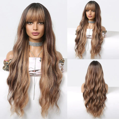 Long Wavy Lace Wig with Bangs Long Wavy Lace Wig with Bangs