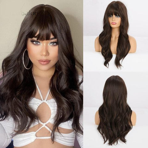 Long Wavy Lace Wig with Bangs Long Wavy Lace Wig with Bangs