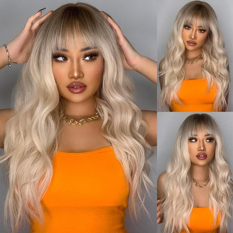 Long Wavy Lace Wig with Bangs Long Wavy Lace Wig with Bangs