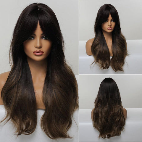Long Wavy Lace Wig with Bangs Long Wavy Lace Wig with Bangs