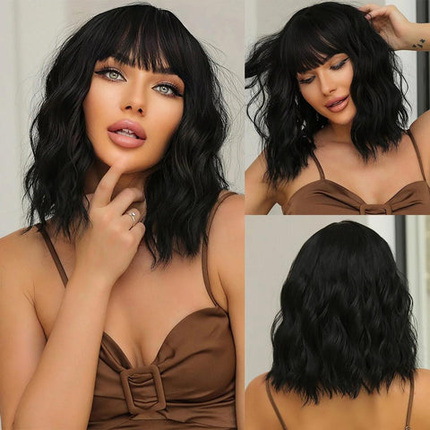 Medium Wavy Lace Wig with Bangs Medium Wavy Lace Wig with Bangs