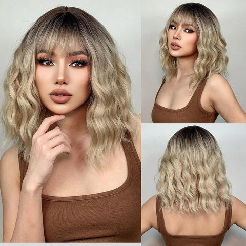 Medium Wavy Lace Wig with Bangs Medium Wavy Lace Wig with Bangs
