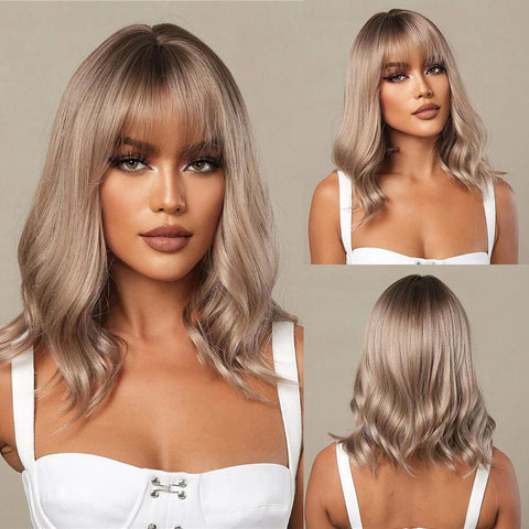 Medium Wavy Lace Wig with Bangs Medium Wavy Lace Wig with Bangs