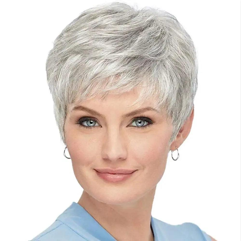 Synthetic wig Short Gray Straight Lace Wig in silver gray, modern and elegant style to enhance your beauty in any moment. Anellace Synthetic wig Short Gray Straight Lace Wig in silver gray, modern and elegant style to enhance your beauty in any moment. Anellace