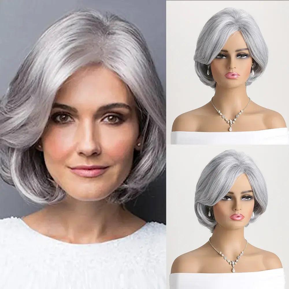 Synthetic wig Short Gray Straight Lace Wig in silver gray, modern and elegant style to enhance your beauty in any moment. Anellace Synthetic wig Short Gray Straight Lace Wig in silver gray, modern and elegant style to enhance your beauty in any moment. Anellace