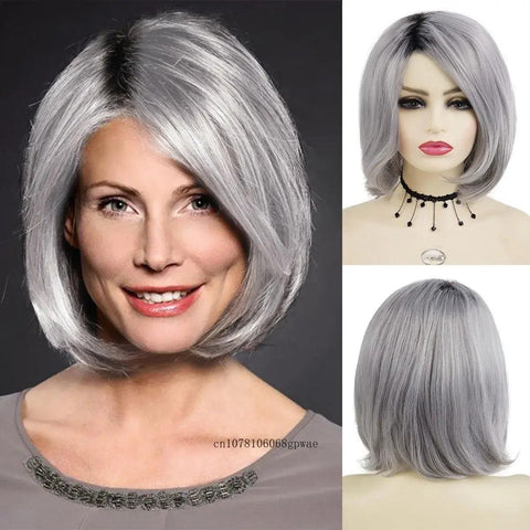 Synthetic wig Short Gray Straight Lace Wig in silver gray, modern and elegant style to enhance your beauty in any moment. Anellace Synthetic wig Short Gray Straight Lace Wig in silver gray, modern and elegant style to enhance your beauty in any moment. Anellace