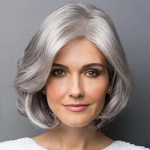 Synthetic wig Short Gray Straight Lace Wig in silver gray, modern and elegant style to enhance your beauty in any moment. Anellace Synthetic wig Short Gray Straight Lace Wig in silver gray, modern and elegant style to enhance your beauty in any moment. Anellace
