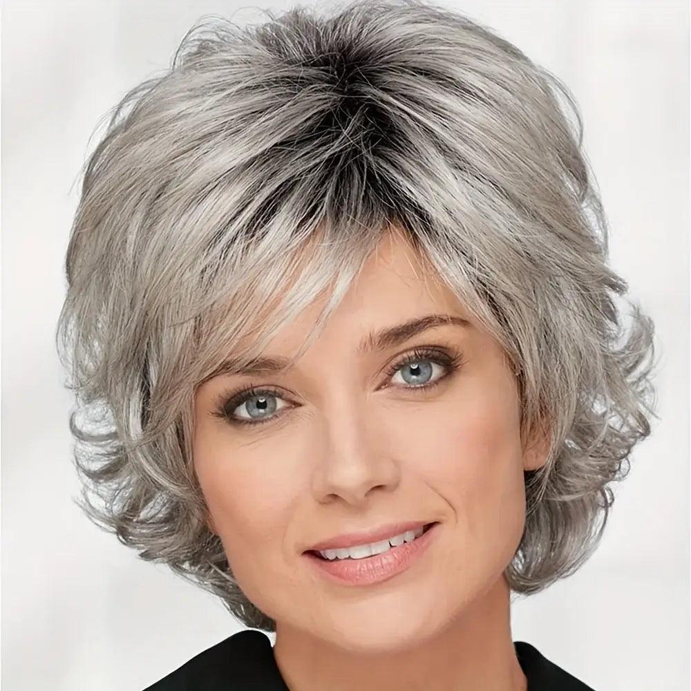 Short gray wavy wig - Heat resistant synthetic fiber, modern style, and lasting comfort. Ideal for all occasions - Anellace Short gray wavy wig - Heat resistant synthetic fiber, modern style, and lasting comfort. Ideal for all occasions - Anellace