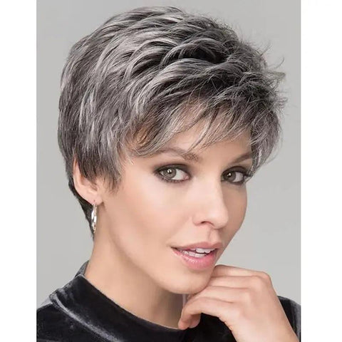 Short gray wavy wig - Heat resistant synthetic fiber, modern style, and lasting comfort. Ideal for all occasions - Anellace Short gray wavy wig - Heat resistant synthetic fiber, modern style, and lasting comfort. Ideal for all occasions - Anellace