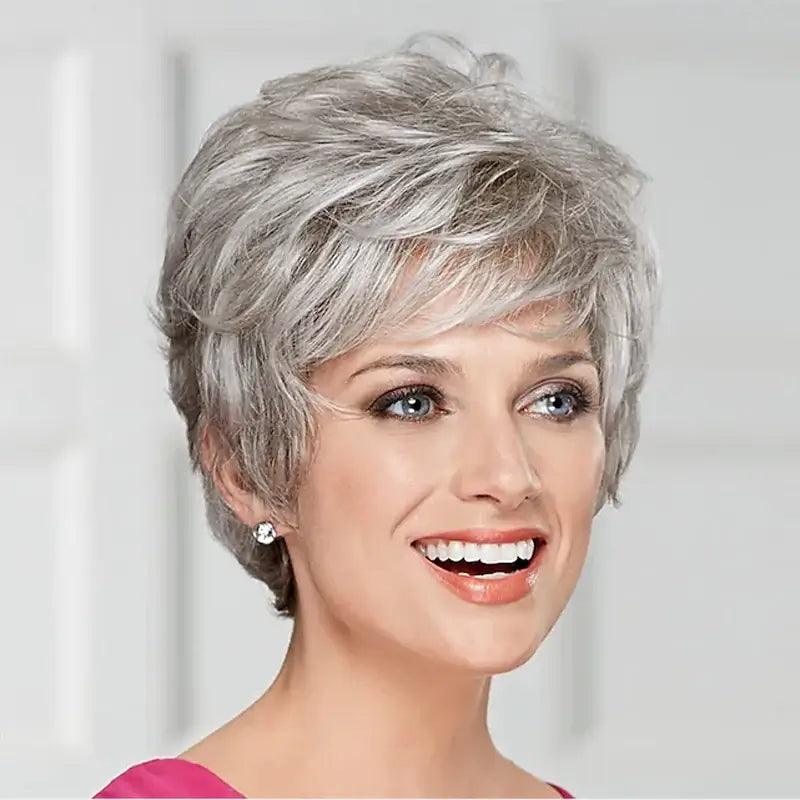 Short gray wavy wig - Heat resistant synthetic fiber, modern style, and lasting comfort. Ideal for all occasions - Anellace Short gray wavy wig - Heat resistant synthetic fiber, modern style, and lasting comfort. Ideal for all occasions - Anellace