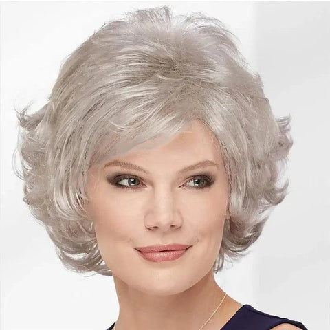 Short gray wavy wig - Heat resistant synthetic fiber, modern style, and lasting comfort. Ideal for all occasions - Anellace Short gray wavy wig - Heat resistant synthetic fiber, modern style, and lasting comfort. Ideal for all occasions - Anellace