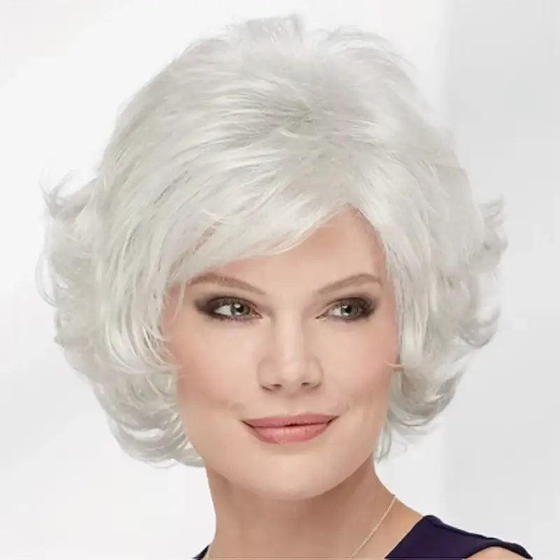 Short gray wavy wig - Heat resistant synthetic fiber, modern style, and lasting comfort. Ideal for all occasions - Anellace Short gray wavy wig - Heat resistant synthetic fiber, modern style, and lasting comfort. Ideal for all occasions - Anellace