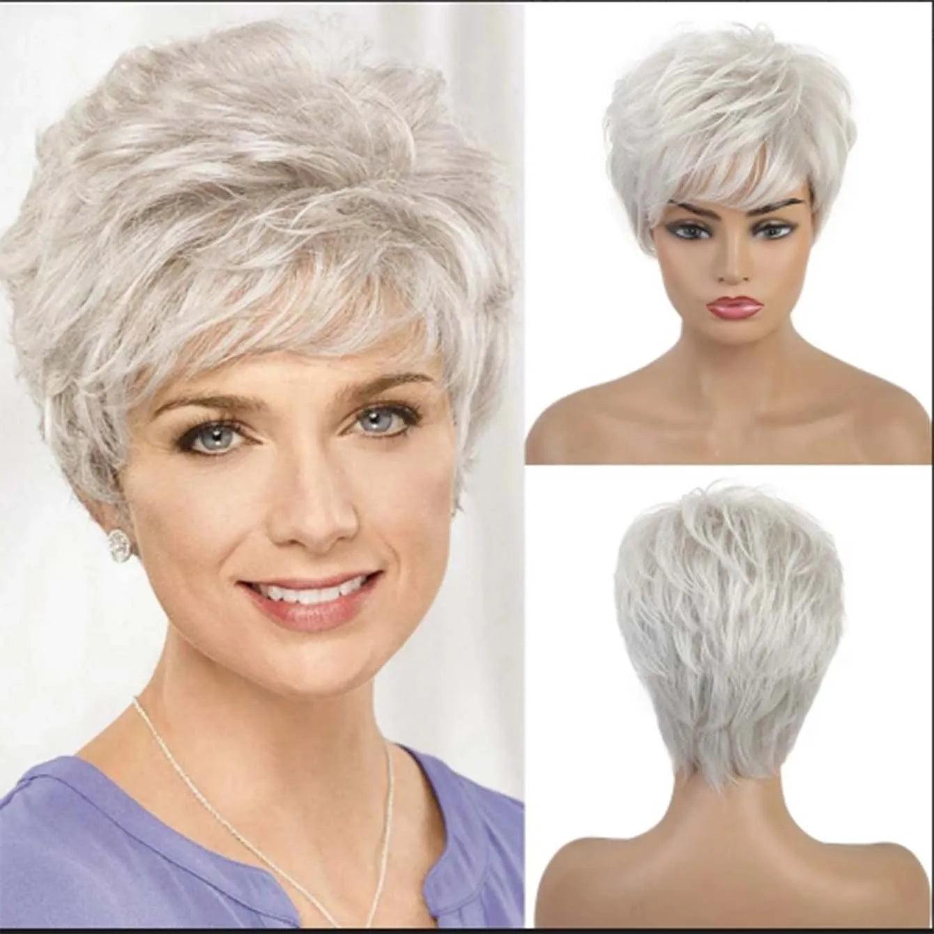 Short gray wavy wig - Heat resistant synthetic fiber, modern style, and lasting comfort. Ideal for all occasions - Anellace Short gray wavy wig - Heat resistant synthetic fiber, modern style, and lasting comfort. Ideal for all occasions - Anellace