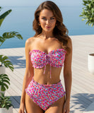 Women's High-Waisted Bandeau Bikini with Floral Ruffle Trim | Marea