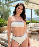 Women's High-Waisted Smocked Bandeau Bikini with Contrast Trim | Floral