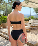 Women's High-Waisted Smocked Bandeau Bikini with Contrast Trim | Floral