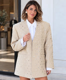 Women's oversized beige blazer with silver studs, front view