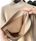 Comprar blusa de frio feminina grossa de tricot peluciada caqui com gola alta e cashmere para inverno em promoção ZARA