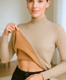 Comprar blusa de frio feminina grossa de tricot peluciada caqui com gola alta e cashmere para inverno em promoção ZARA
