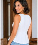 White peplum tank top back view with fitted seams