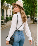 Women's Long Sleeve Dressy Top with High Neck Elegant | Belle
