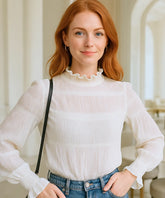 Comprar blusa feminina social manga longa branca e chiffon com gola alta elegante para looks sofisticados e ocasiões formais em promoção ZARA