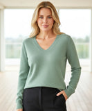 Comprar blusa feminina manga longa de tricot verde com decote V elegante para inverno casual com estilo sofisticado cashemere ZARA