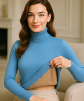 Comprar blusa de frio feminina grossa de tricot térmica cashemere azul com gola alta peluciada aconchegante e sofisticado para o inverno em promoção ZARA