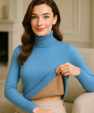 Comprar blusa de frio feminina grossa de tricot térmica cashemere azul com gola alta peluciada aconchegante e sofisticado para o inverno em promoção ZARA