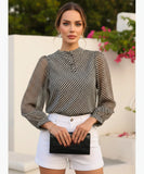 Comprar blusa manga longa feminina chiffon preto e branco com estampa para looks casuais e elegantes no trabalho em promoção ZARA