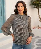 Comprar blusa manga longa feminina chiffon preto e branco com estampa para looks casuais e elegantes no trabalho em promoção ZARA