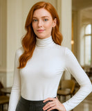 Comprar blusa segunda pele feminina branco gola alta modal confortável ajustada ao corpo para looks casuais no frio em promoção ANELLIMN