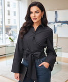 Comprar blusa social feminina em algodão preto com manga longa para trabalho e ocasiões especiais barato ZARA