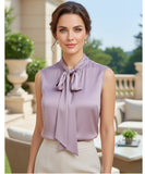 Comprar blusa social feminina em cetim seda lilas com laço gola gravata elegante para trabalho e dia a dia com preço especial ZARA