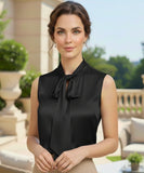 Comprar blusa social feminina em cetim seda preto com laço gola gravata elegante para trabalho e dia a dia com preço especial ZARA