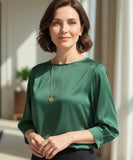 Comprar Comprar blusa social feminina cetim verde com manga 3/4 elegante e versátil para looks sofisticados ou ambiente profissional em promoção ZARA