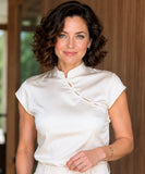 Women's high neck satin blouse in white