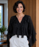 Women's Long Sleeve Ruffle Chiffon Blouse | Fer