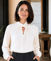 Women’s Long Sleeve Silk Blouse with Twisted Neckline | Kaylee