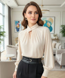 Women’s Long Sleeve Silk Blouse with Twisted Neckline | Kaylee